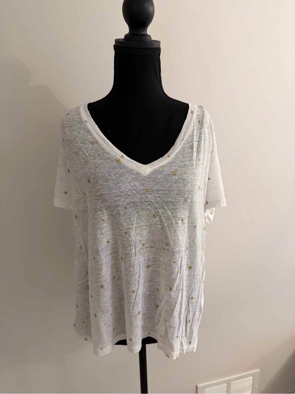 Rails White V-Neck Tee with Gold Star Print